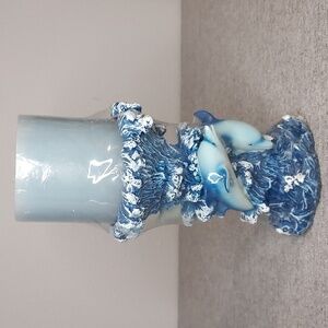 Vintage 90's Y2K Blue Jumping Dolphin Waves Candle & Holder New w/ Box